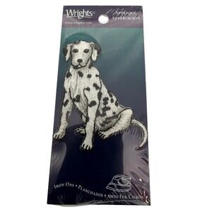 Vintage Wrights Dalmatian Dog Iron On Applique Embroidered Patch White Black